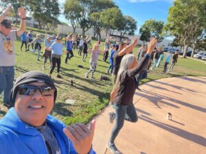 Lion warmup for diabetes walk Lions and others warm up for the disbetes walk.